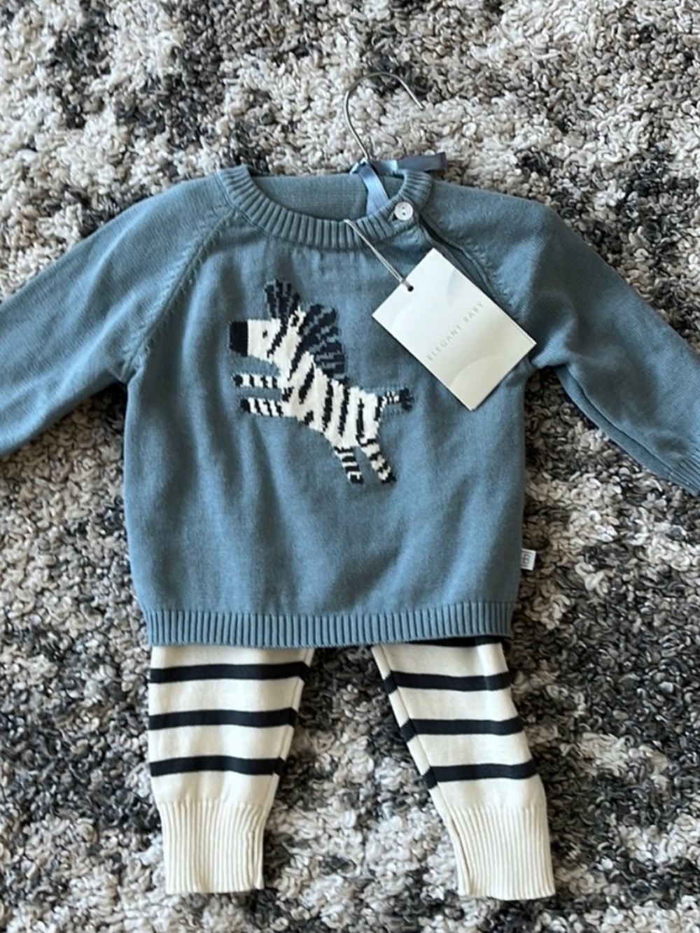 Elegant Blue Zebra Knit Matching Set by MILOLEE BABY